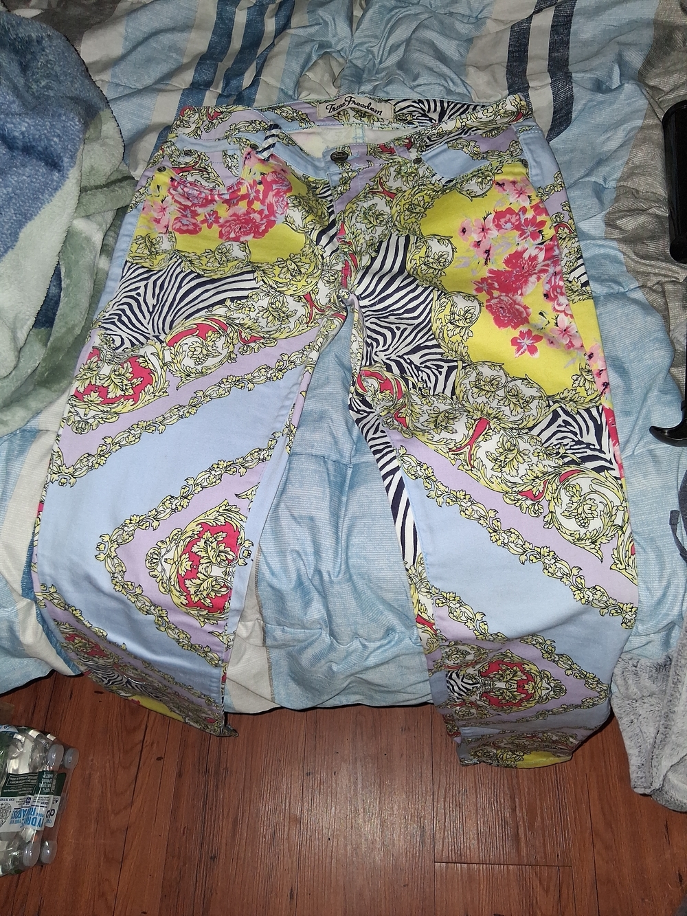 True Freedom Pastel Floral Baroque Jeans - Blue Lavender Yellow Pink